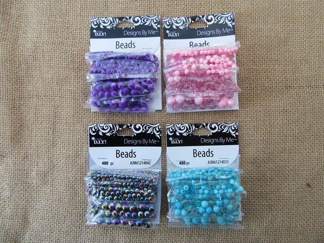 8Sheets X 480Pcs Round Loose Beads for Jewellery Making Assorted - Click Image to Close