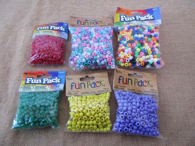 6Packets Kids Barrel Pony Beads 8mm Mixed Retail Package - Click Image to Close