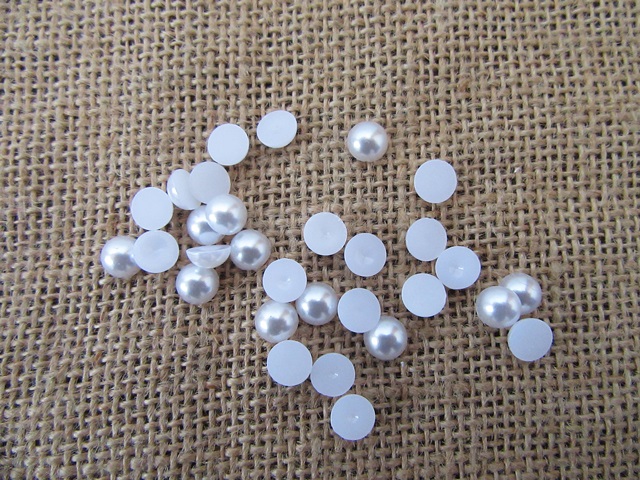 18Sheets X 80Pcs White Semi-Circle Simulated Pearl Bead Flatback - Click Image to Close