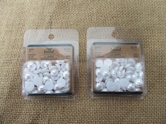 12Sheets X 50Pcs White Semi-Circle Simulated Pearl Bead Flatback - Click Image to Close