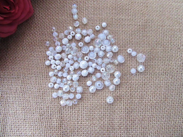 150Grams White Clear Round Facted Loose Beads for Crafts Assorte - Click Image to Close