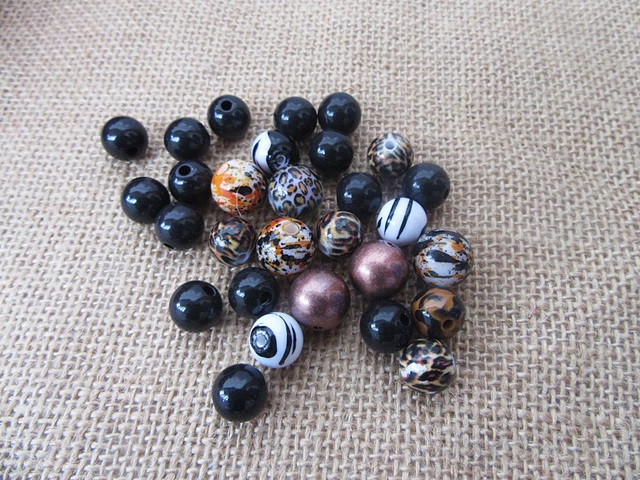 136Grams Animal Print Round Loose Beads 12-14mm Assorted - Click Image to Close