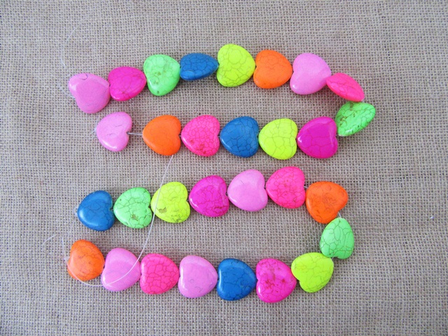 3Strands X 15Pcs DYED Gemstone Heart Shape Beads Mixed Color - Click Image to Close