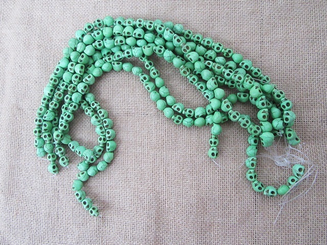 8Strands X 30Pcs Green Skull Gemstone Beads 12x10x10mm