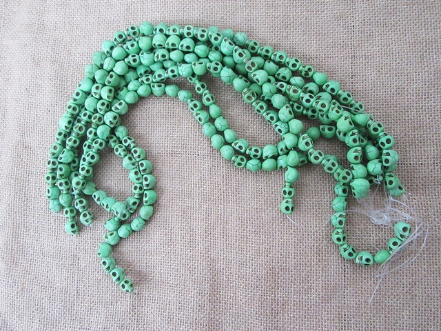 8Strands X 30Pcs Green Skull Gemstone Beads 12x10x10mm - Click Image to Close