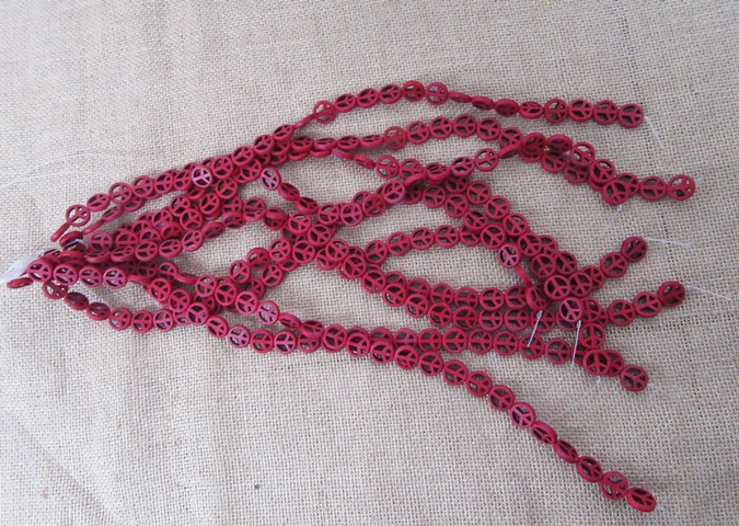 10Strands x 26Pcs Red Peace Gemstome Beads 15x4mm - Click Image to Close