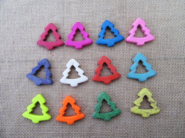 40Pcs Pine Tree Shape Gemstone Beads Mixed Color - Click Image to Close