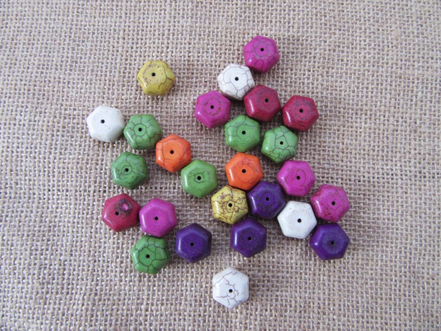 100Pcs Hexagon Gemstone Beads 16x10mm Mixed Color - Click Image to Close