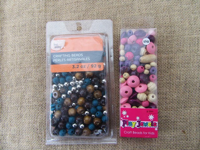 6Packets Round Wooden Plastic Loose Beads Assorted - Click Image to Close