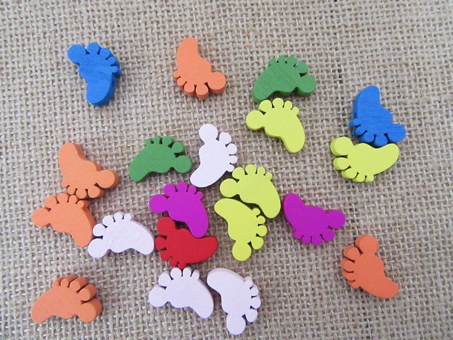 12Packets X 19Pcs Wooden Foot Shape Beads Buttons Mixed - Click Image to Close
