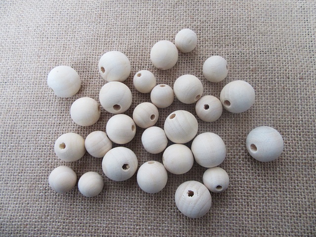 80Pcs Wooden Round Loose Beads 18-24mm Dia. w/Retail Package - Click Image to Close