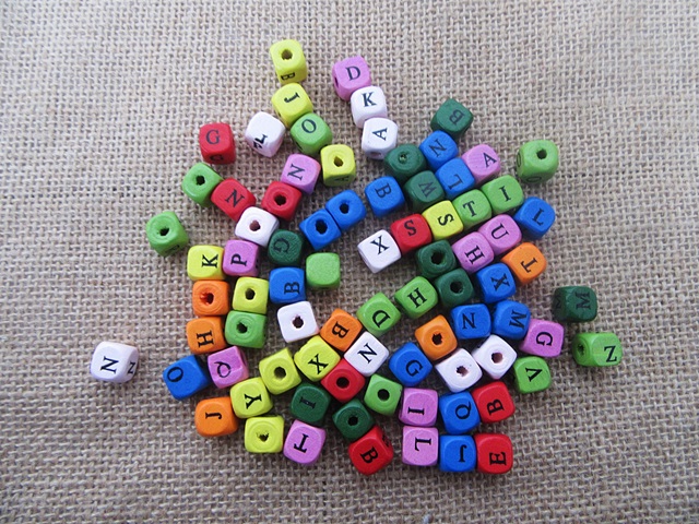 3Packet X 120Pcs Wooden Cube Alphabet Letter Beads 10x10mm - Click Image to Close