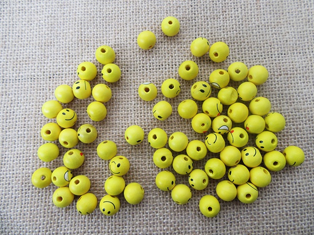 420Pcs Emoji Wooden Round Beads with Smile Face Assorted - Click Image to Close