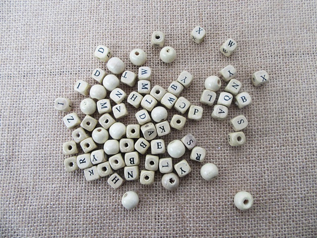 250Grams Round Cube Wooden Loose Beads Assorted for Crafts - Click Image to Close