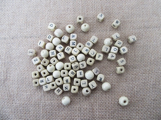 250Grams Round Cube Wooden Loose Beads Assorted for Crafts