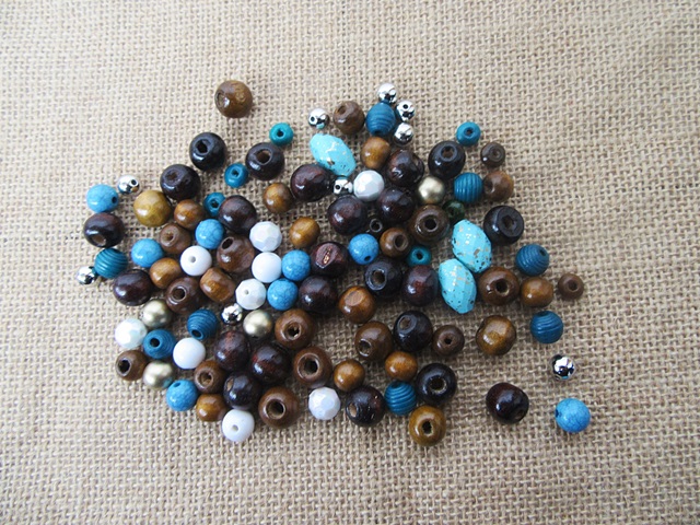 250Grams Wooden Plastic Loose Beads 8-12mm Assorted - Click Image to Close