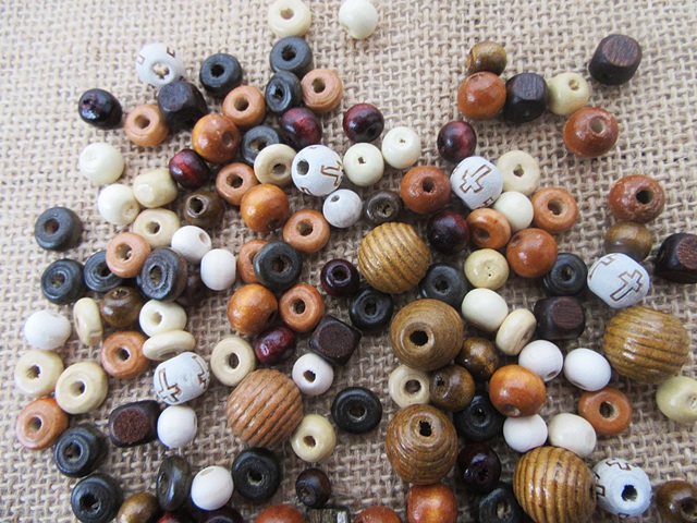 250Grams Wooden Loose Beads 8-14mm Assorted - Click Image to Close