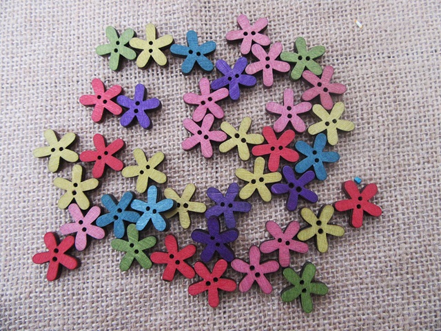 300Pcs Craft Scrapbooking Wooden Colorful Flower Beads 18x18mm - Click Image to Close
