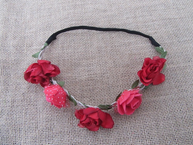 12Pcs Elastic Wide Head Band with Foam Rose Flower - Click Image to Close