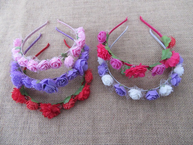 12Pcs Hair Band Headband with Flower Mixed 15.5x15cm - Click Image to Close