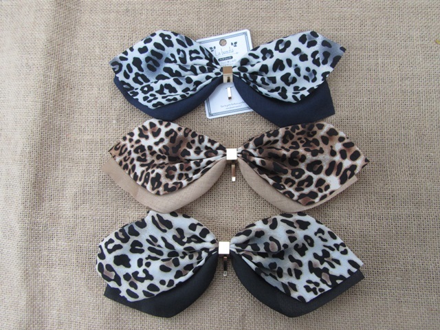 12Pcs Leopard Bowknot Hair Clip Hairpin Spring Ponytail Holder M - Click Image to Close