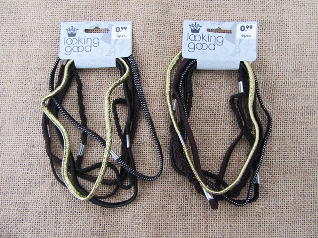 1Sheet x 6Pcs Elastic Hair Ties Bands Assorted - Click Image to Close