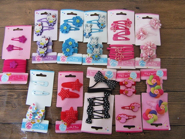 12Sheets Girl's Hair Bands Hair Clip Elastic Hair Ties Assorted - Click Image to Close