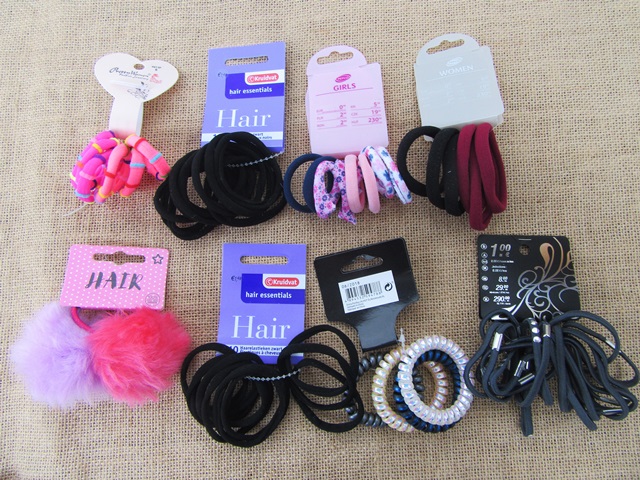 12Sheets Elastic Hair Bands Hairties Scrunchies Assorted - Click Image to Close