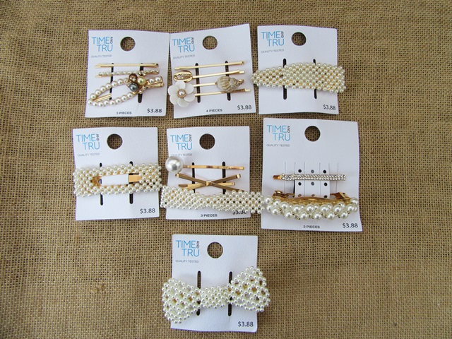 12Sheets Pearl Hair Clips Hairpin for Girls Assorted - Click Image to Close