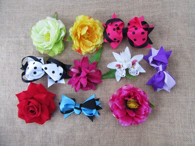 10Pcs Hair Clips Hairclips with Flower Assorted 10Pcs Hair Clips Hairclips with Flower Assorted