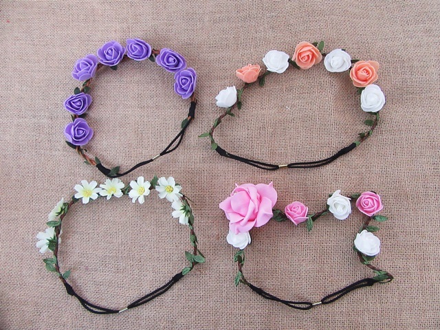 12Pcs Flower On Elastic Head Band Head Hoop Hairband Assorted 12Pcs Flower On Elastic Head Band Head Hoop Hairband Assorted
