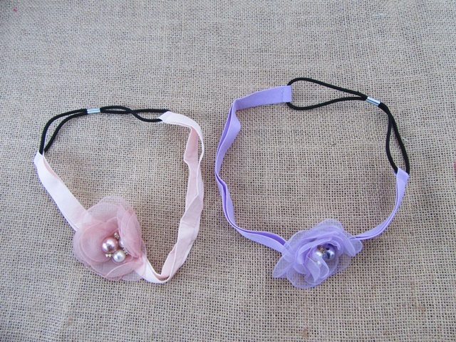 6Pcs Elastic Head Band Head Hoop Hairband w/Organza Flower 6Pcs Elastic Head Band Head Hoop Hairband w/Organza Flower