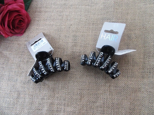 12Pcs Black Plastic Hair Clips Claw Hairclip with Rhinestone