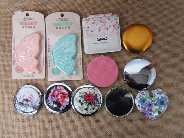 10Pcs Double Sided Make-up Pocket Mirror Assorted - Click Image to Close