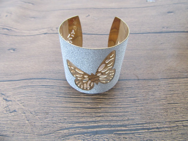 6Pcs Silver Wide Cuff Bangle with Hollow Butterfly - Click Image to Close