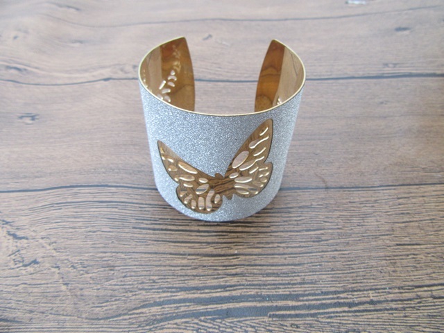 6Pcs Silver Wide Cuff Bangle with Hollow Butterfly