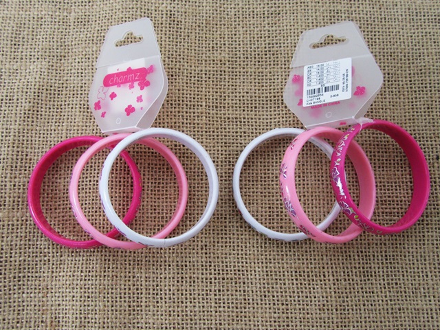 6Sheet x 3Pcs Kids Pink Bracelets Bangel Set - Click Image to Close