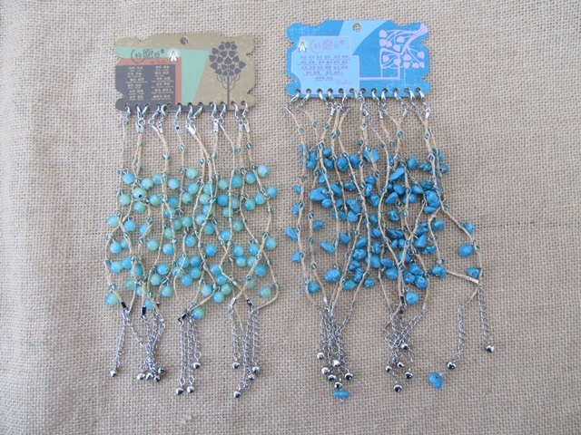 5Sheets X 12Pcs Wishing Bracelets with Gemstone Chips Beads