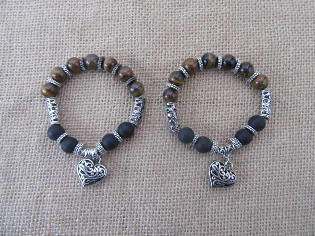 10Pcs Elastic Healing Bead Yoga Bracelet w/Tiger Eye Gemstone - Click Image to Close