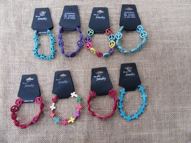 12Pcs Elastic Beaded Bracelets with Gemstone Beads Assorted - Click Image to Close