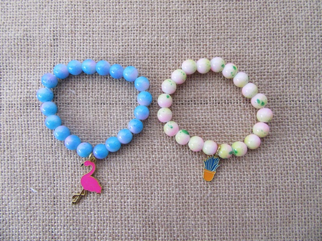 12Pcs Summer Spring Glass Beads Beaded Bracelets 7cm Dia. - Click Image to Close