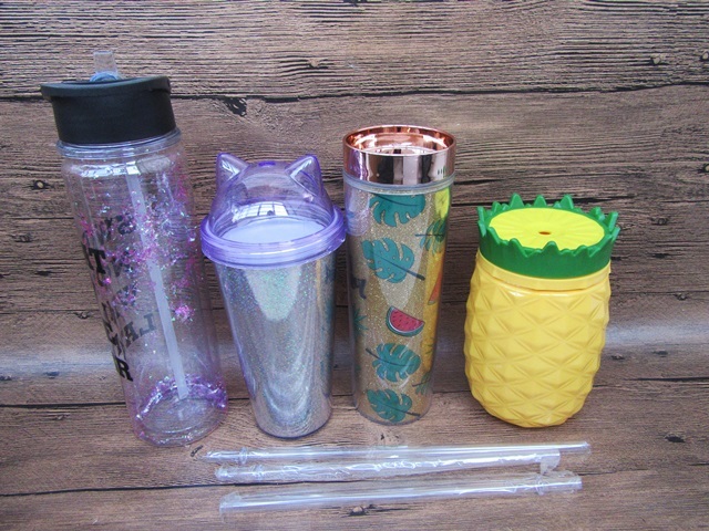 4Pcs HQ Drinking Bottle Juice Cup with Straw Asorted 4Pcs HQ Drinking Bottle Juice Cup with Straw Asorted