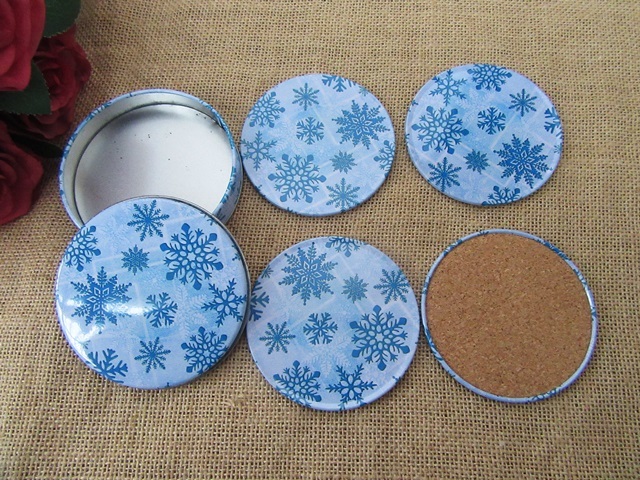 6Boxes x 4Pcs Cork Coasters in Tin Box 9cm Dia.