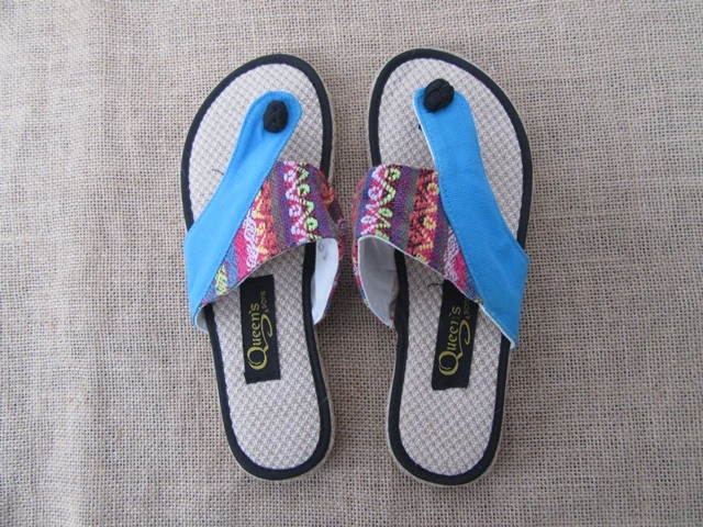 1Pr Blue Hemp Cotton Female Sandals Flip-Flops Slippers 1Pr Blue Hemp Cotton Female Sandals Flip-Flops Slippers