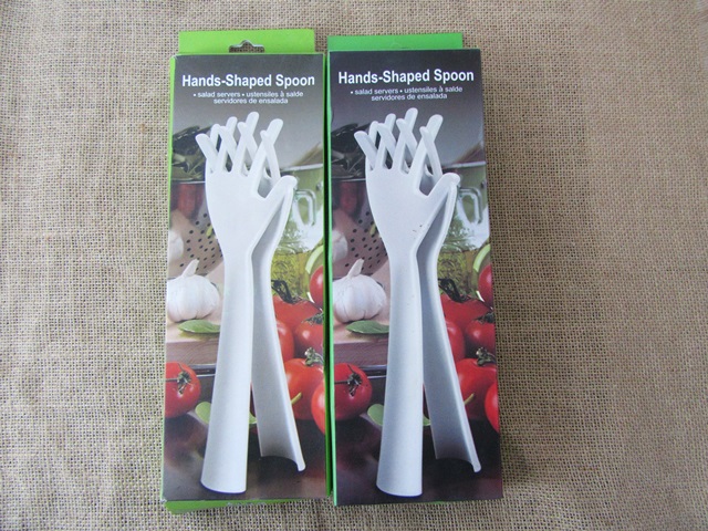4Packets X 2Pcs White Plastic Hand Shaped Serving Spoon - Click Image to Close