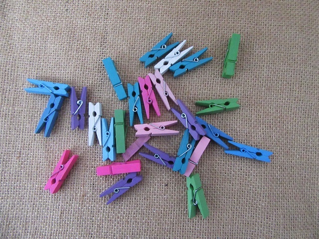 100Pcs Wooden Mini Pegs Photo Paper Clip Craft Decor Mixed - Click Image to Close