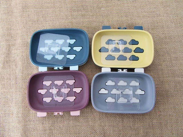 8X Storage Soap Dish Drain Rack Sponge Plate Stick On Wall