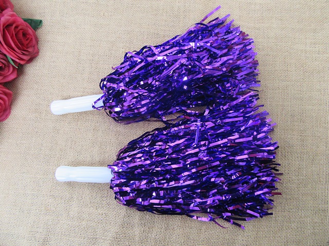 12Pcs Purple Cheerleading Pom Pom Tinsel 33cm Long - Click Image to Close