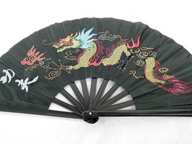 1X Chinese Dragon Martial Kung Fu Tai Chi Dance Fan Black - Click Image to Close