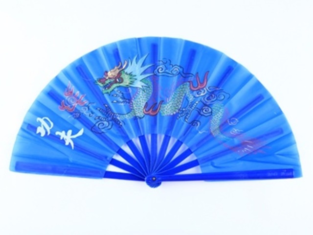 1X Chinese Dragon Martial Kung Fu Tai Chi Dance Fan Blue - Click Image to Close